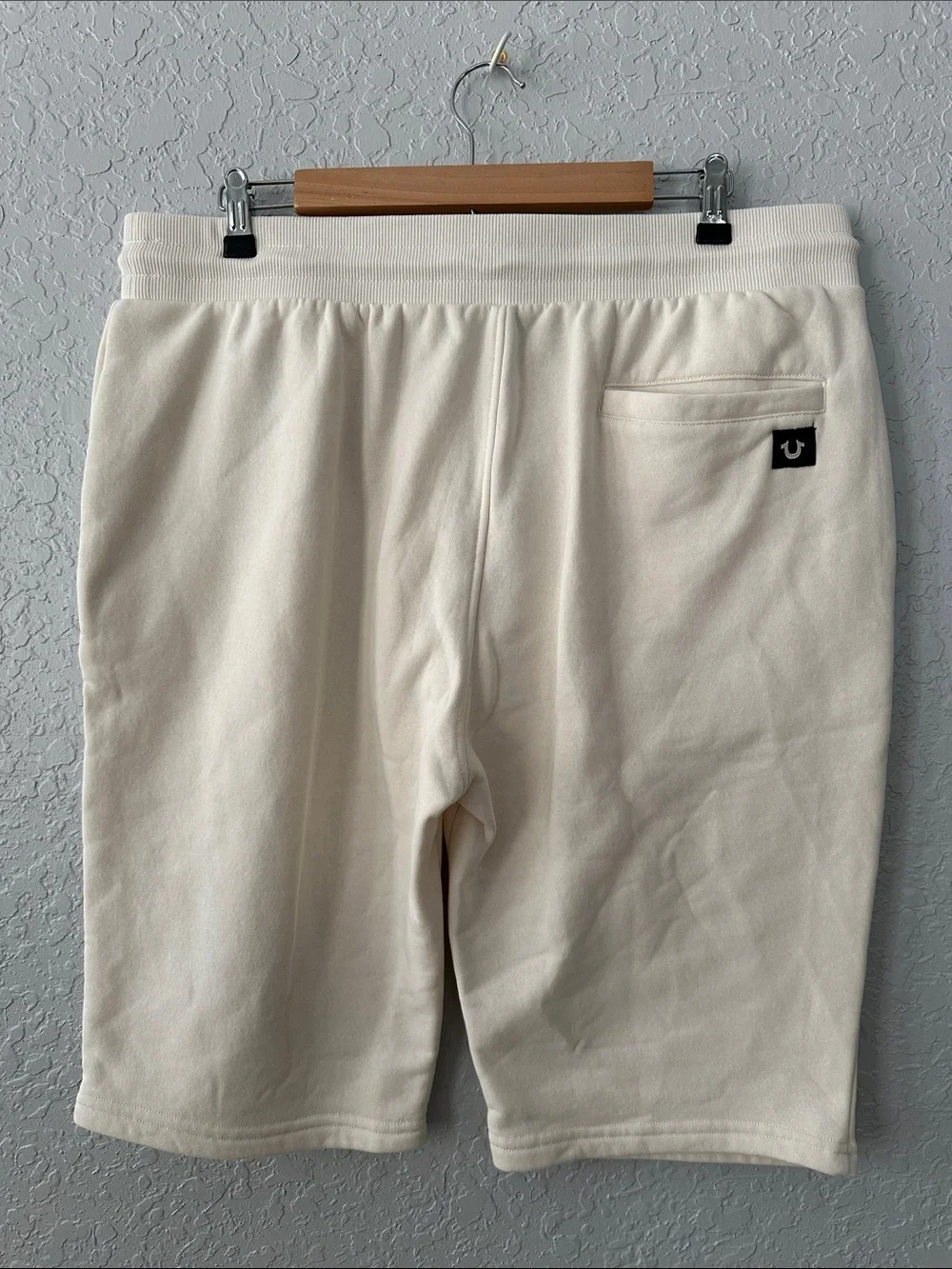 True Religion Men's Cream Drawstring Athletic Shorts with Logo